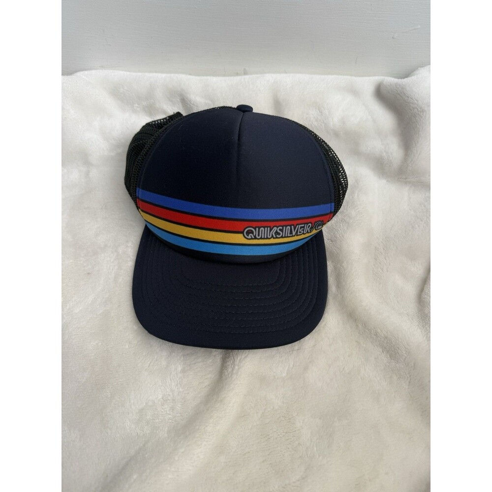 Quiksilver Kids Trucker Hat 53cm Navy Snapback Mesh Cap Retro Stripe Youth Surf - Picture 3 of 6